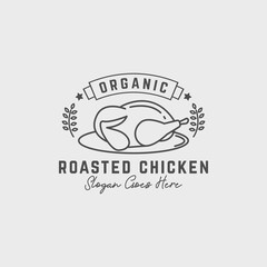 organic roasted chicken meat logo design inspiration, best for line art organic food logo vector