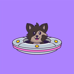 Cute cat Driving Spaceship Ufo. Animal cartoon concept isolated. Can used for t-shirt, greeting card, invitation card or mascot. Flat Cartoon Style