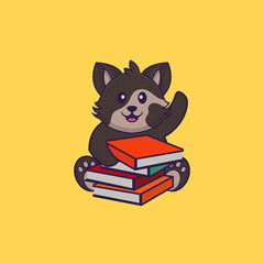 Cute cat reading a book. Animal cartoon concept isolated. Can used for t-shirt, greeting card, invitation card or mascot. flat cartoon style