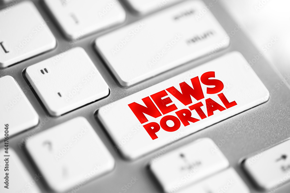 Poster news portal text button on keyboard, concept background