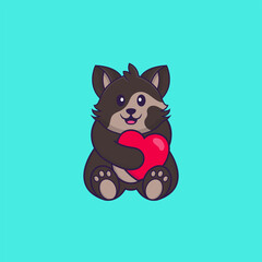 Cute cat holding a big red heart. Animal cartoon concept isolated. Can used for t-shirt, greeting card, invitation card or mascot. Flat Cartoon Style