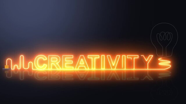 Creativity neon light with light bulb.
