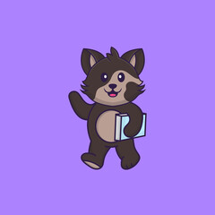 Cute cat holding a book. Animal cartoon concept isolated. Can used for t-shirt, greeting card, invitation card or mascot. Flat Cartoon Style