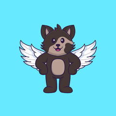 Cute cat using wings. Animal cartoon concept isolated. Can used for t-shirt, greeting card, invitation card or mascot. Flat Cartoon Style