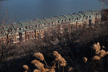 Above View of a Row of Similar Townhouses in Weehawken New Jersey along the Hudson River