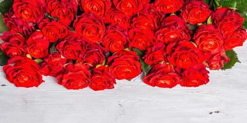 Luxurious bouquet of fresh red roses