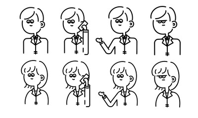 シンプルなビジネスマン男女各4種セット　モノクロ　simple businessman set monochrome