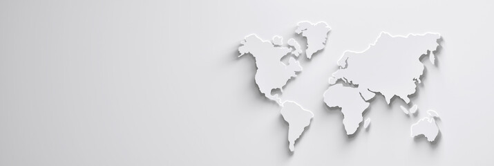 Wide banner with white world map and copy blank space