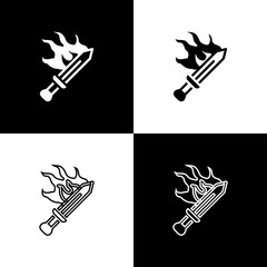 Set Sword for game icon isolated on black and white background. Vector