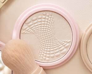 Face powder and brush,make up,flat layot