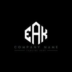 Obraz premium EAK letter logo design with polygon shape. EAK polygon logo monogram. EAK cube logo design. EAK hexagon vector logo template white and black colors. EAK monogram, EAK business and real estate logo. 