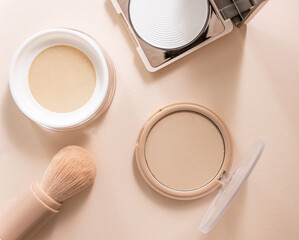 Face powder and brush,make up,flat layot