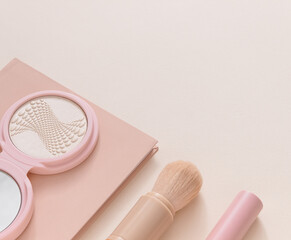 Obraz premium Face powder and brush,make up,flat layot