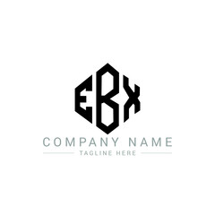 EBX letter logo design with polygon shape. EBX polygon logo monogram. EBX cube logo design. EBX hexagon vector logo template white and black colors. EBX monogram, EBX business and real estate logo. 