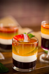 lot of colored sweet fruit jelly in a glass