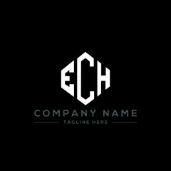 ECH letter logo design with polygon shape. ECH polygon logo monogram. ECH cube logo design. ECH hexagon vector logo template white and black colors. ECH monogram, ECH business and real estate logo. 