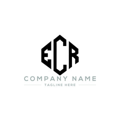 ECR letter logo design with polygon shape. ECR polygon logo monogram. ECR cube logo design. ECR hexagon vector logo template white and black colors. ECR monogram, ECR business and real estate logo. 