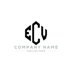 ECV letter logo design with polygon shape. ECV polygon logo monogram. ECV cube logo design. ECV hexagon vector logo template white and black colors. ECV monogram, ECV business and real estate logo. 