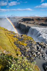 Rainbow at Dettifoss waterfall in Northeast Iceland. Beautiful nature icelandic landscape