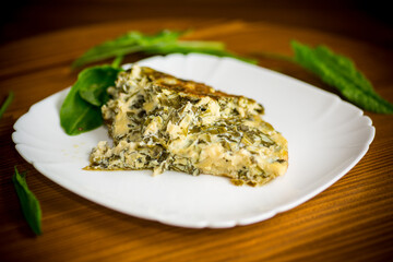 fried egg omelet with spring sorrel inside