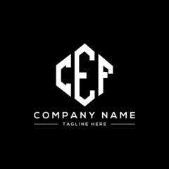 CEF letter logo design with polygon shape. CEF polygon logo monogram. CEF cube logo design. CEF hexagon vector logo template white and black colors. CEF monogram, CEF business and real estate logo. 