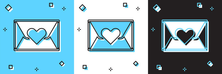 Set Envelope with Valentine heart icon isolated on blue and white, black background. Message love. Letter love and romance. Vector