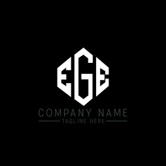 EGE letter logo design with polygon shape. EGE polygon logo monogram. EGE cube logo design. EGE hexagon vector logo template white and black colors. EGE monogram, EGE business and real estate logo. 