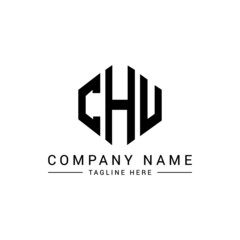 CHU letter logo design with polygon shape. CHU polygon logo monogram. CHU cube logo design. CHU hexagon vector logo template white and black colors. CHU monogram, CHU business and real estate logo. 