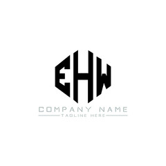 Obraz premium EHW letter logo design with polygon shape. EHW polygon logo monogram. EHW cube logo design. EHW hexagon vector logo template white and black colors. EHW monogram, EHW business and real estate logo. 