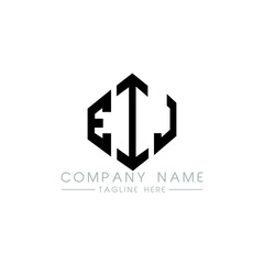 EIJ letter logo design with polygon shape. EIJ polygon logo monogram. EIJ cube logo design. EIJ hexagon vector logo template white and black colors. EIJ monogram, EIJ business and real estate logo. 