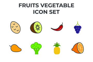 fruits vegetable set icon, isolated fruits vegetable set sign icon, vector illustration