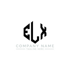 ELX letter logo design with polygon shape. ELX polygon logo monogram. ELX cube logo design. ELX hexagon vector logo template white and black colors. ELX monogram, ELX business and real estate logo. 