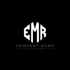 EMR letter logo design with polygon shape. EMR polygon logo monogram. EMR cube logo design. EMR hexagon vector logo template white and black colors. EMR monogram, EMR business and real estate logo. 