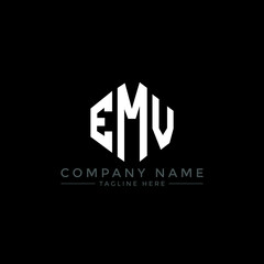 EMV letter logo design with polygon shape. EMV polygon logo monogram. EMV cube logo design. EMV hexagon vector logo template white and black colors. EMV monogram, EMV business and real estate logo. 