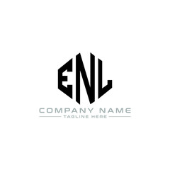 ENL letter logo design with polygon shape. ENL polygon logo monogram. ENL cube logo design. ENL hexagon vector logo template white and black colors. ENL monogram, ENL business and real estate logo. 