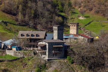 Traditional ancient Svan Towers in Upper Svaneti, Caucasus. Georgia