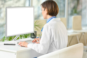 Fototapeta na wymiar Female doctor working with computer in clinic