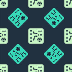 Green and beige Results and standing tables scoreboard championship tournament bracket icon isolated seamless pattern on blue background. Vector