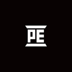 PE Logo monogram with pillar shape designs template