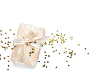 Fototapeta na wymiar Gift box with confetti on white background