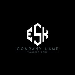 ESK letter logo design with polygon shape. ESK polygon logo monogram. ESK cube logo design. ESK hexagon vector logo template white and black colors. ESK monogram, ESK business and real estate logo. 