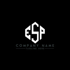 Obraz premium ESP letter logo design with polygon shape. ESP polygon logo monogram. ESP cube logo design. ESP hexagon vector logo template white and black colors. ESP monogram, ESP business and real estate logo. 