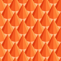 Orange pyramids pattern. Seamless triangles ornament. Vector 3D pyramids.