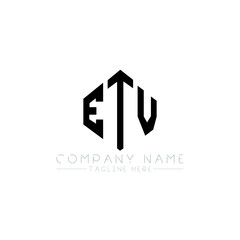ETV letter logo design with polygon shape. ETV polygon logo monogram. ETV cube logo design. ETV hexagon vector logo template white and black colors. ETV monogram, ETV business and real estate logo. 
