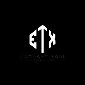 ETX letter logo design with polygon shape. ETX polygon logo monogram. ETX cube logo design. ETX hexagon vector logo template white and black colors. ETX monogram, ETX business and real estate logo. 