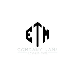 ETM letter logo design with polygon shape. ETM polygon logo monogram. ETM cube logo design. ETM hexagon vector logo template white and black colors. ETM monogram, ETM business and real estate logo. 