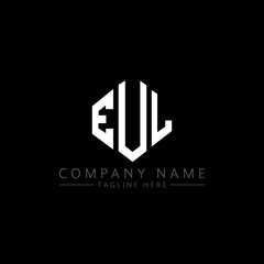 Obraz premium EUL letter logo design with polygon shape. EUL polygon logo monogram. EUL cube logo design. EUL hexagon vector logo template white and black colors. EUL monogram, EUL business and real estate logo. 