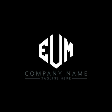 EUM letter logo design with polygon shape. EUM polygon logo monogram. EUM cube logo design. EUM hexagon vector logo template white and black colors. EUM monogram, EUM business and real estate logo. 