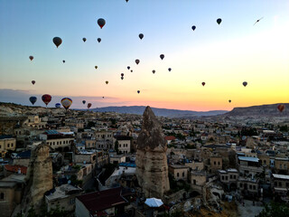 Cappadocia - Turkey, Hot air balloons in the sky at morning time, tourism at Turkey - Nevşehir - Turkey - Göreme 