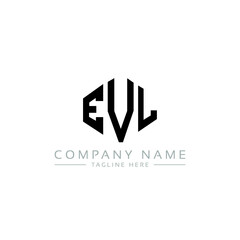EVL letter logo design with polygon shape. EVL polygon logo monogram. EVL cube logo design. EVL hexagon vector logo template white and black colors. EVL monogram, EVL business and real estate logo. 